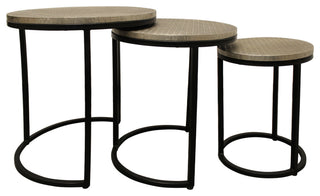 Meenal Metal Cladded Top Round Nesting Table, Silver
