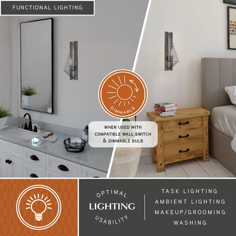 Dearborn 4.5" Wall Light Black Iron and Burnished Oak