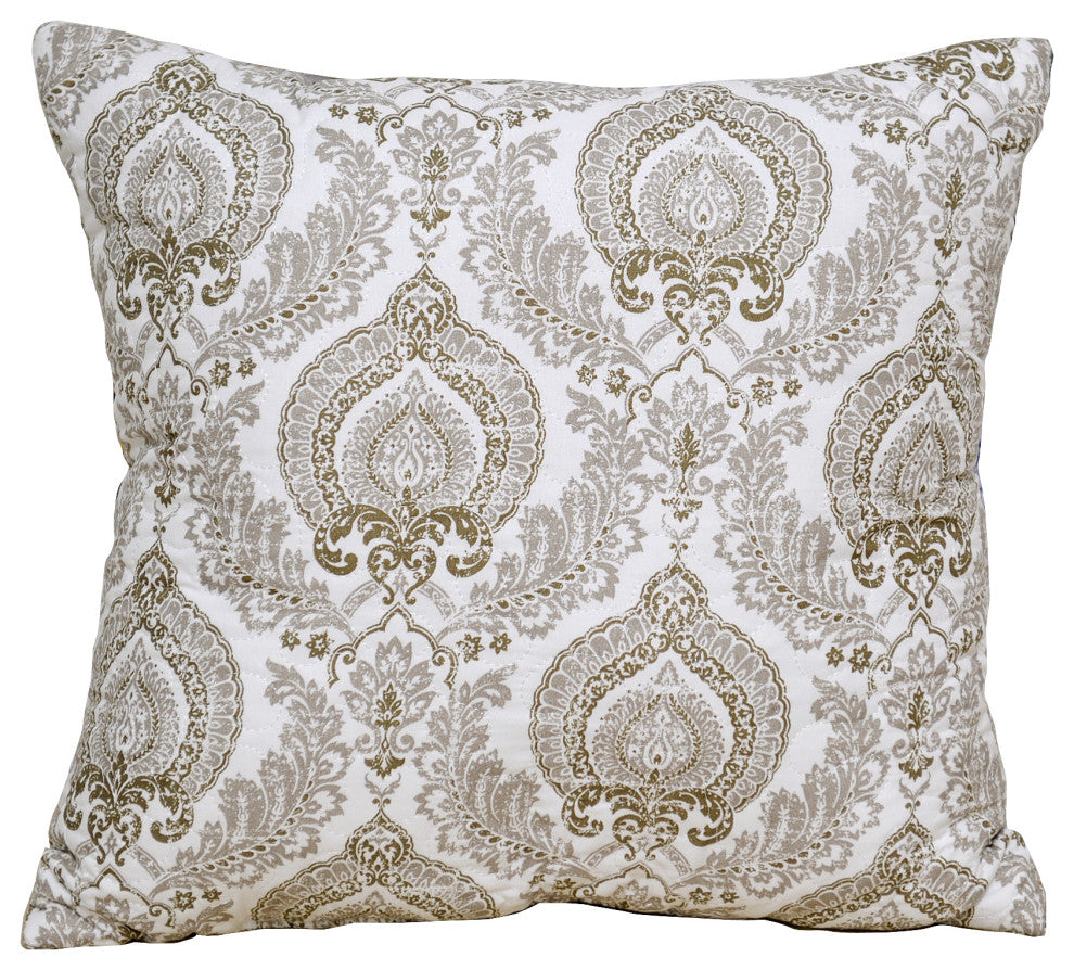 Heart Damask 5 Piece Quilt Bedspread Sets, Antique White, Queen, 90"x90"