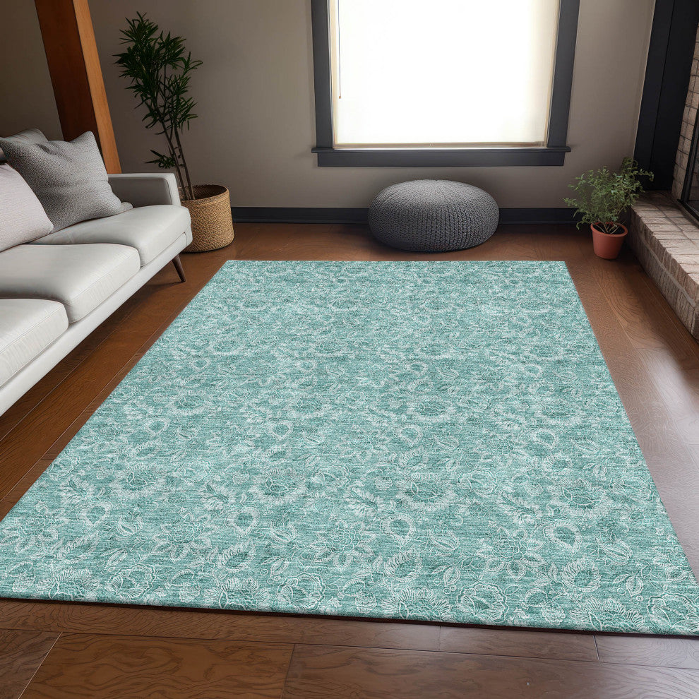 Premium Machine Washable Mayfield AMF662 Teal 8' x 10' Rug