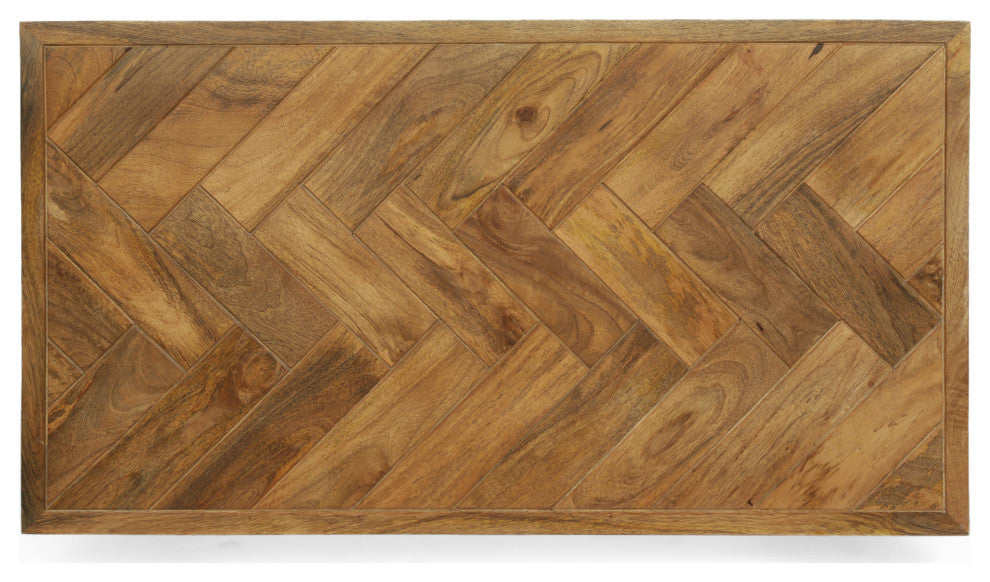 Tilton Boho Handcrafted Mango Wood Parquet Coffee Table, Natural Honey and Gray
