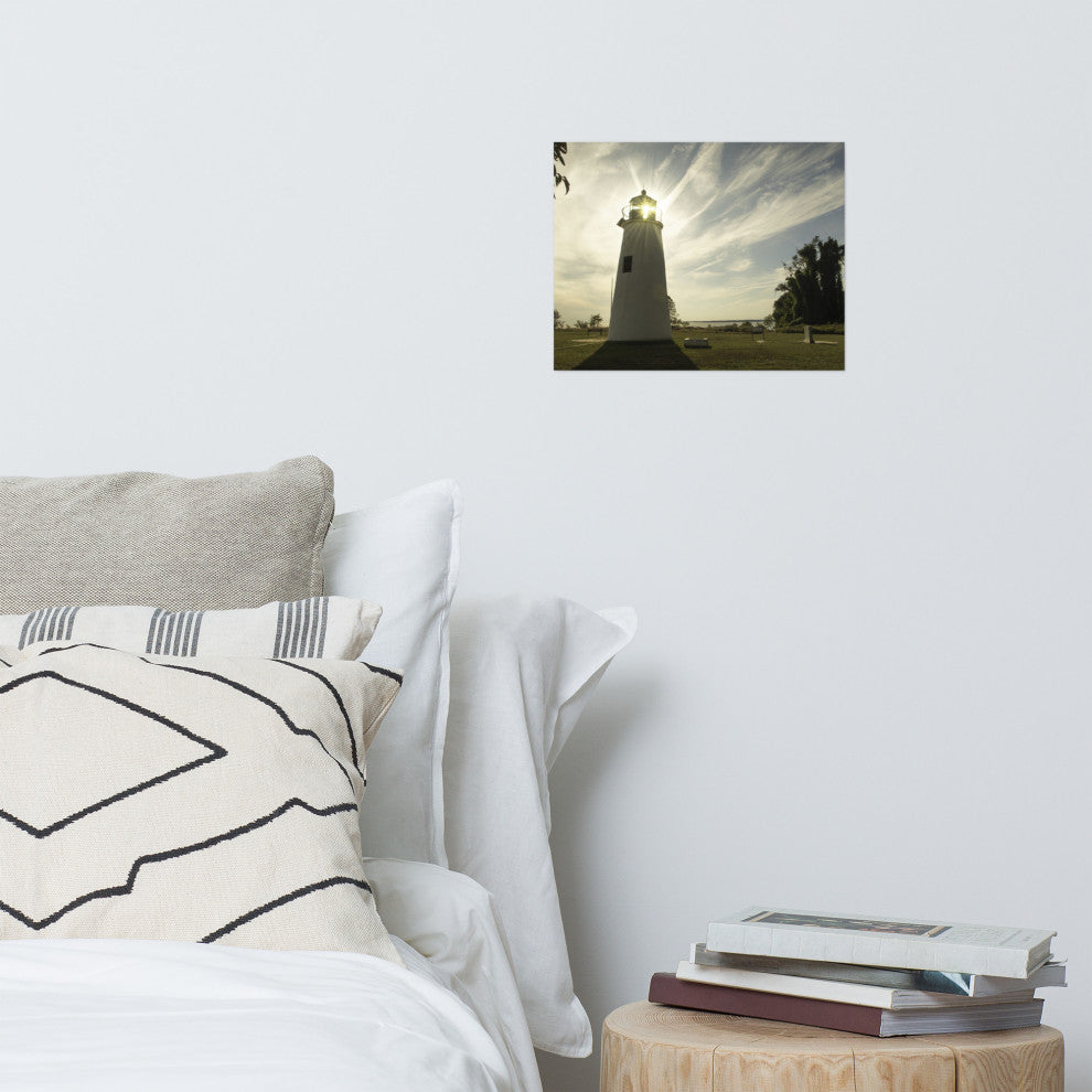 Turkey Point Lighthouse with Sun Flare Horizontal Unframed Wall Art Prints, 11" X 14"