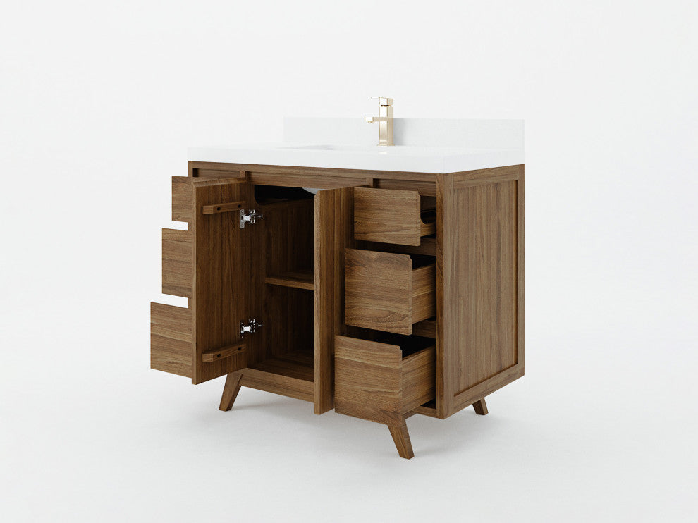 Madison Teak 42 Single Sink Bath Vanity in Dark Natural 2" Empira Quartz