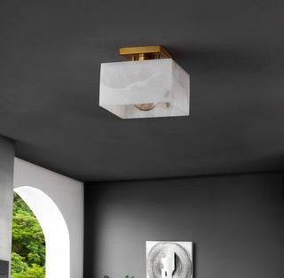 Chiara 8" 1-Light Modern Contemporary Alabaster/Iron Square LED Semi Flush Mount