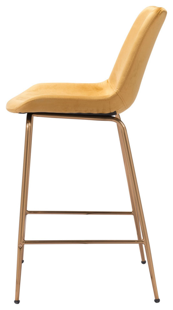 Counter Stool Chair, Steel Metal, Fabric, Yellow, Gold, Bar Kitchen Cafe Bistro