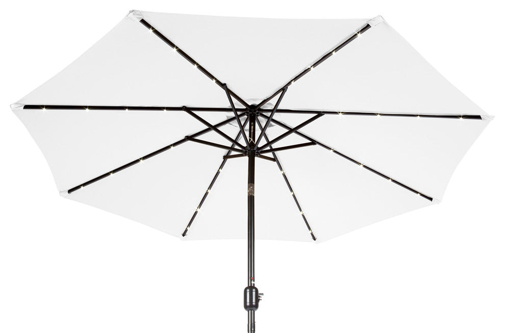 Deluxe Solar Powered LED Lighted Patio Umbrella, 9', White