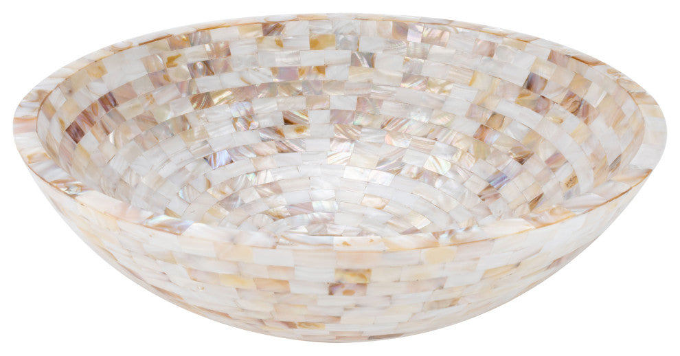 Mother of Pearl Seashell White and Gold Vessel Sink Rectangular Cube Inlay