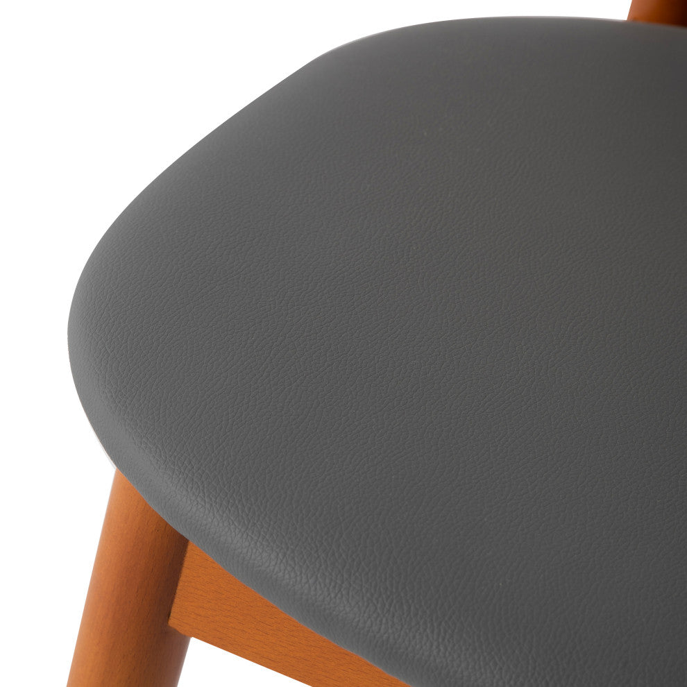 LeisureMod Holbeck Wicker Dining Chair With Leather Seat Set of 2, Grey