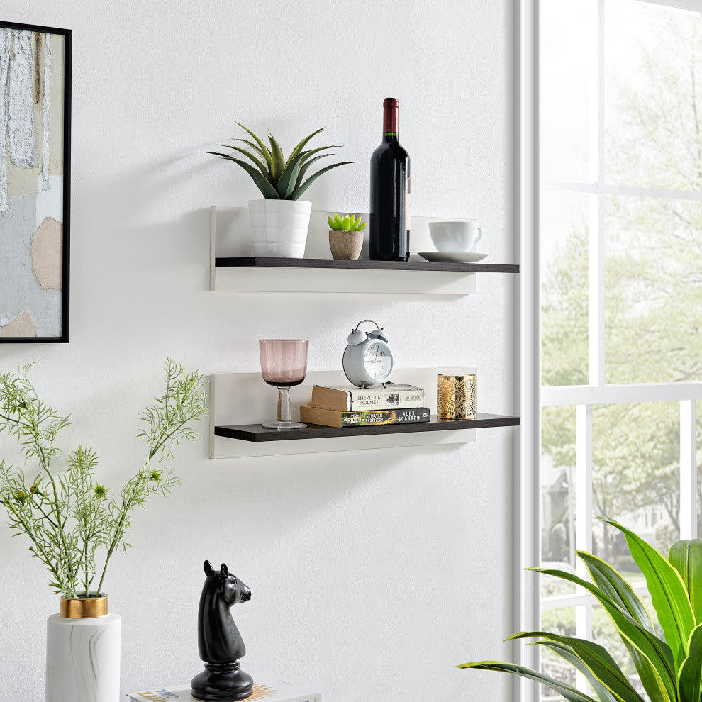 Danya B. Repose Display Photo Ledge Shelf Set of 2, White/Dark Walnut