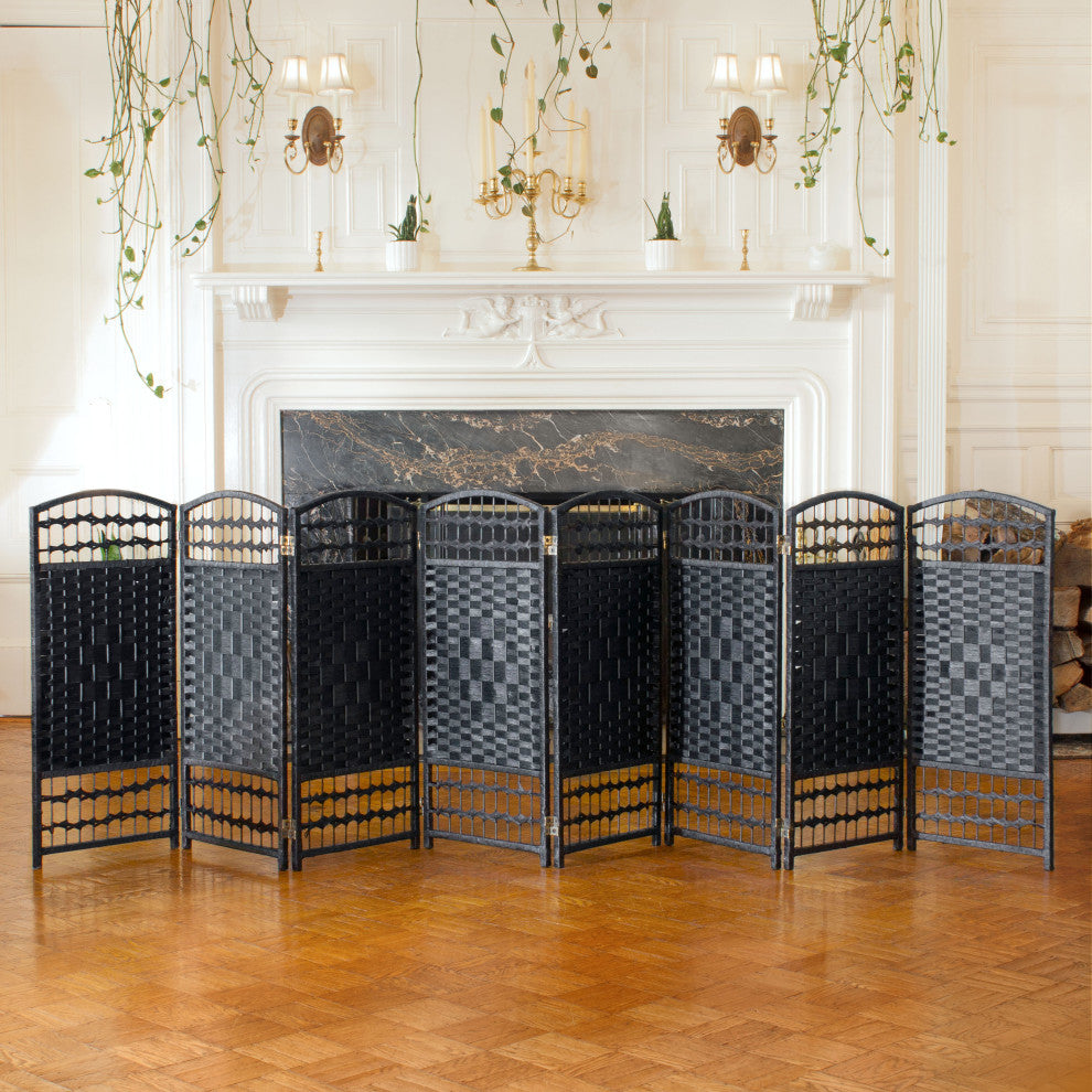 3 ft. Short Fiber Weave Room Divider Black 8 Panels