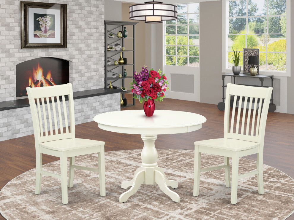 3 Pc Dining Set, Linen White Table, 2 Linen White Chairs, Linen White