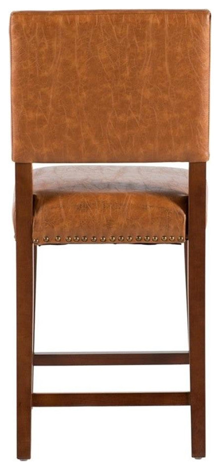 Hawthorne Collections 24" Faux Leather/Wood Counter Stool in Dark Caramel/Walnut