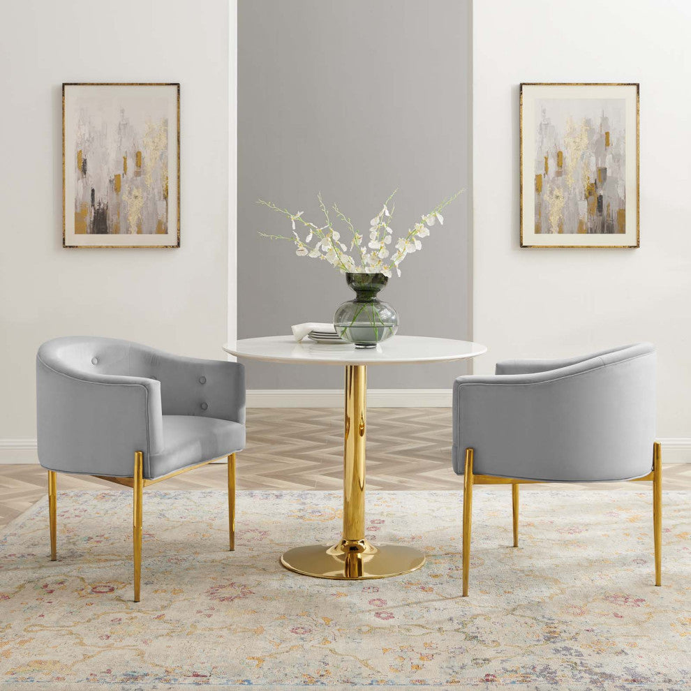 Tufted Accent Chair, Set of 2, Velvet, Metal, Gray, Modern, Lounge