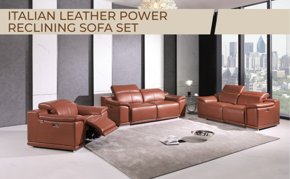 Veneto Italian Leather Power Reclining Sofa Camel