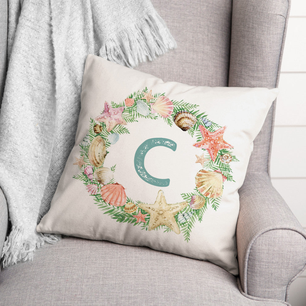 Coastal Christmas Monogram C 18x18 Spun Poly Pillow