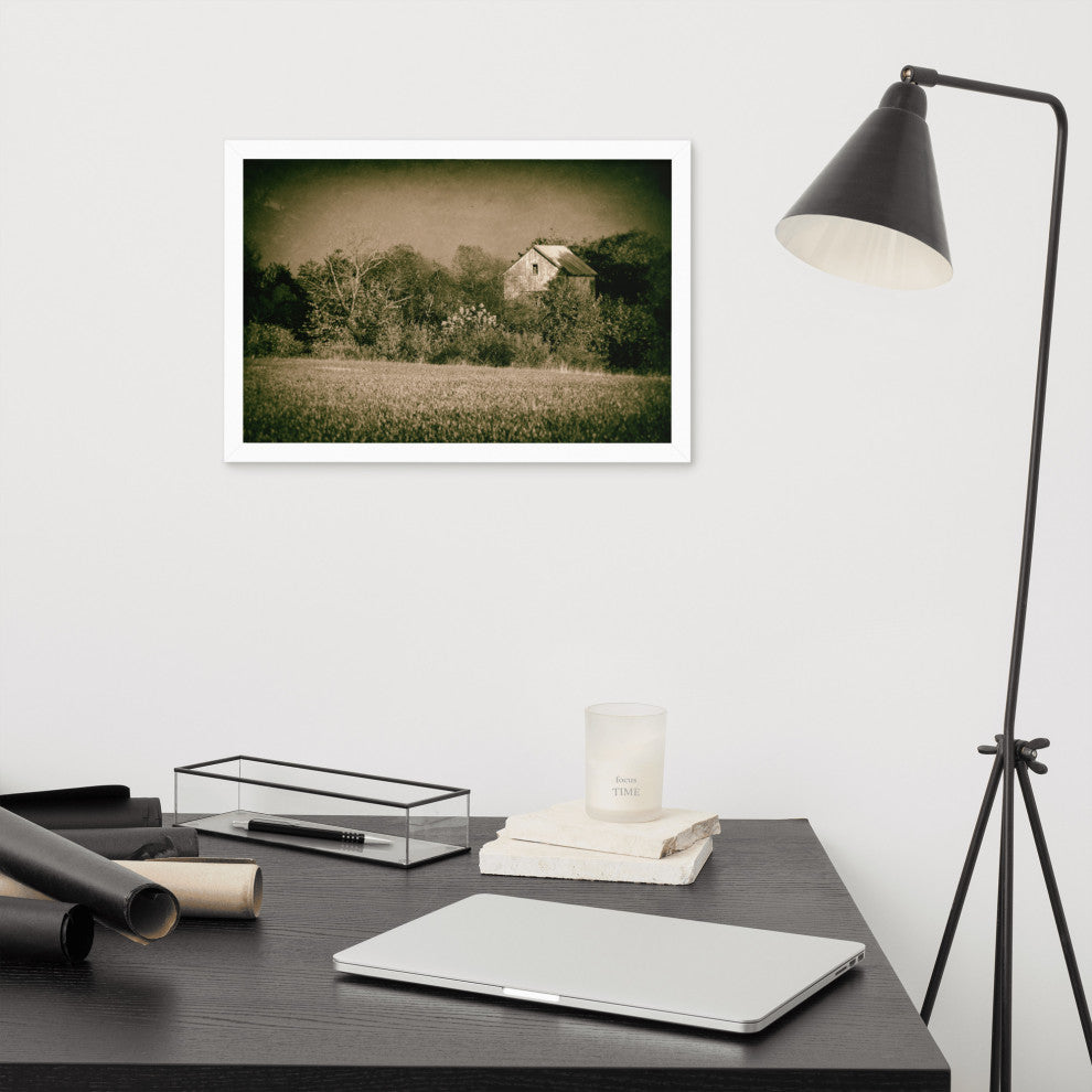 Abandoned Barn In The Trees Vintage Framed Photo Paper Wall Art Prints, White, 12" X 18"