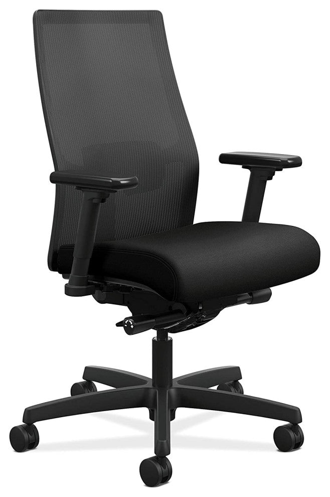 Modern Office Chair, Padded Seat With Mesh Backrest and Adjustable Arms, Black