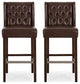 Set of 2 Contemporary Wingback Barstools with Diamond Button Tufting, Dark Brown