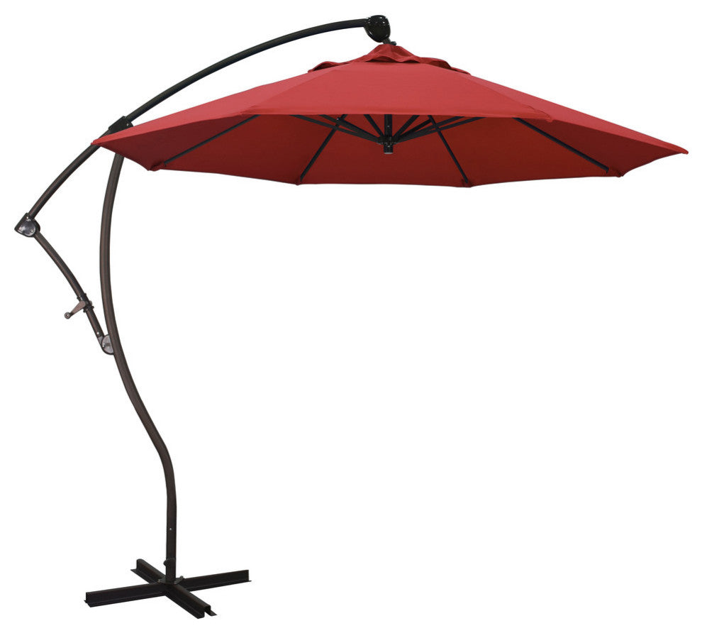 9'' Bronze Cantilever Crank Lift 360-Rotation Aluminum Umbrella, Olefin, Red