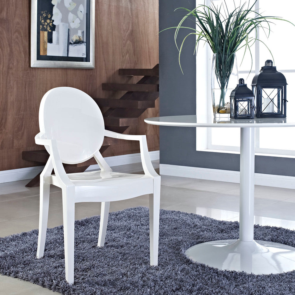 Modern Contemporary Kitchen Dining Armchair White, Outdoor or Indoor