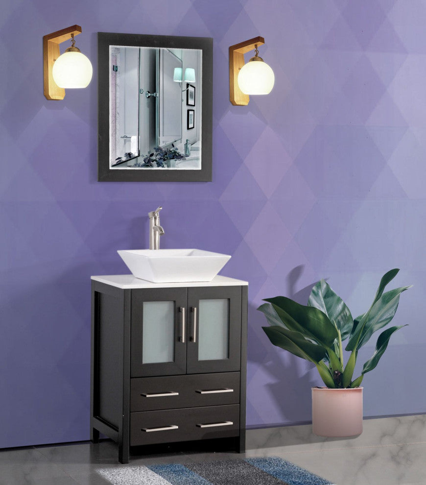 Vanity Art Bathroom Vanity Set With Sink, Espresso, 24", Led Sensor-Switch Mirror