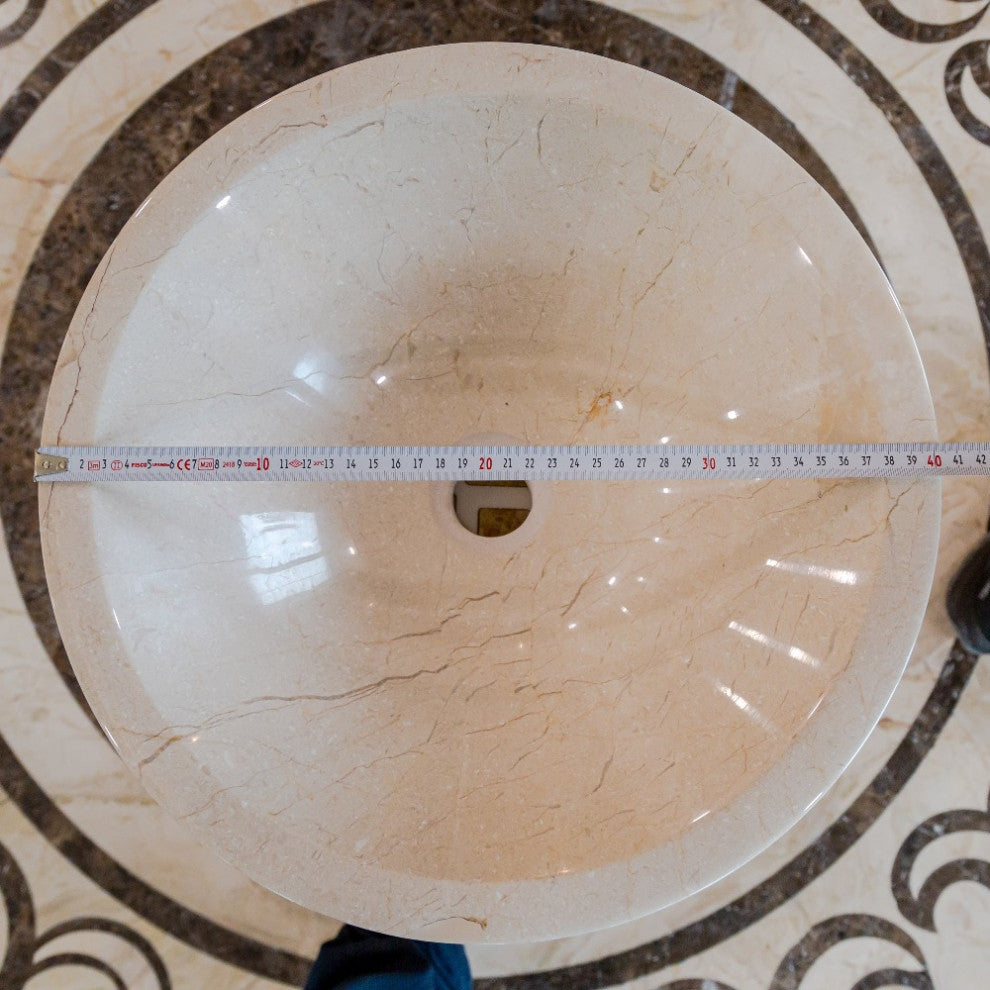 Crema Marfil Marble Natural Stone Tapered Sink High-Gloss Polished  (D)16" (H)6"
