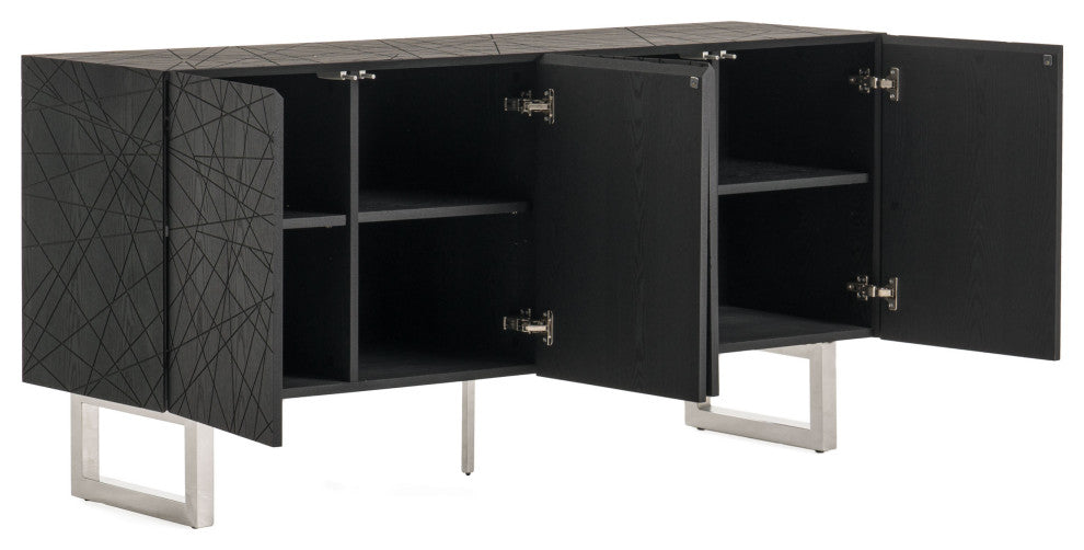 Modrest Kenda Modern Black Ash + Stainless Steel Buffet
