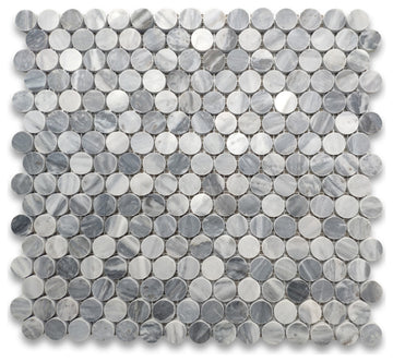 Penny Round Bardiglio Gray Italian Marble 3/4 inch Mosaic Tile Honed, 1 sheet