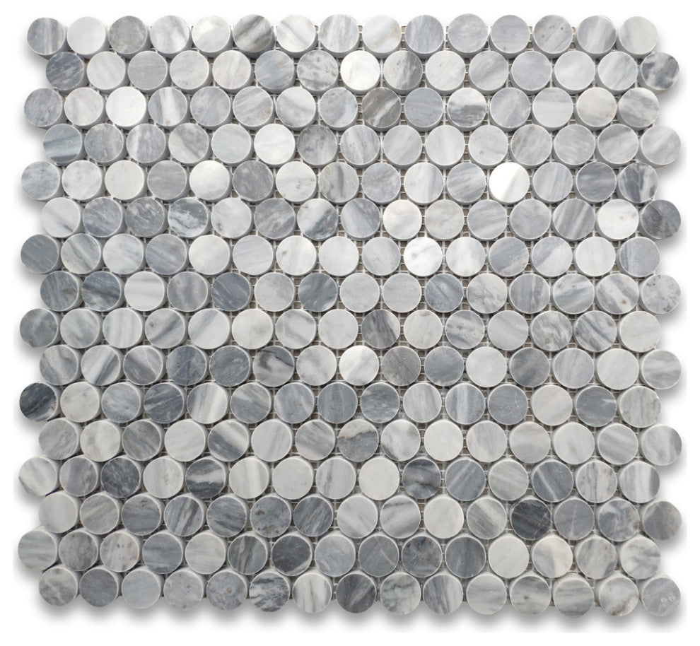 Penny Round Bardiglio Gray Italian Marble 3/4 inch Mosaic Tile Honed, 1 sheet