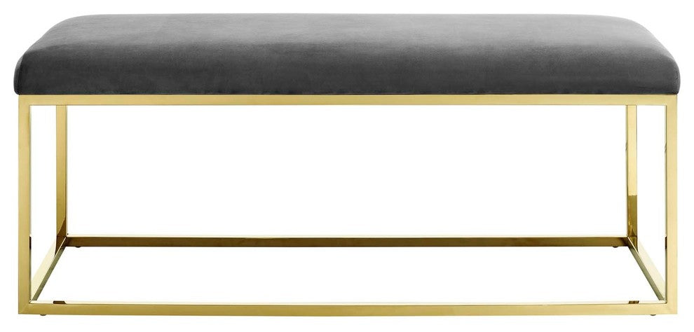 Anticipate Velvet Bench, Gold Gray