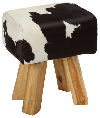 Bare Decor Juliet Genuine 100% Hide and Teak Vanity Stool Ottoman, Black/White