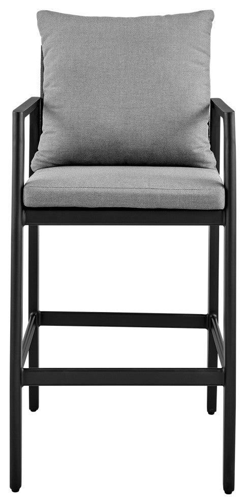 Cayman Outdoor Stool, Aluminum With Gray Cushions, Bar Height