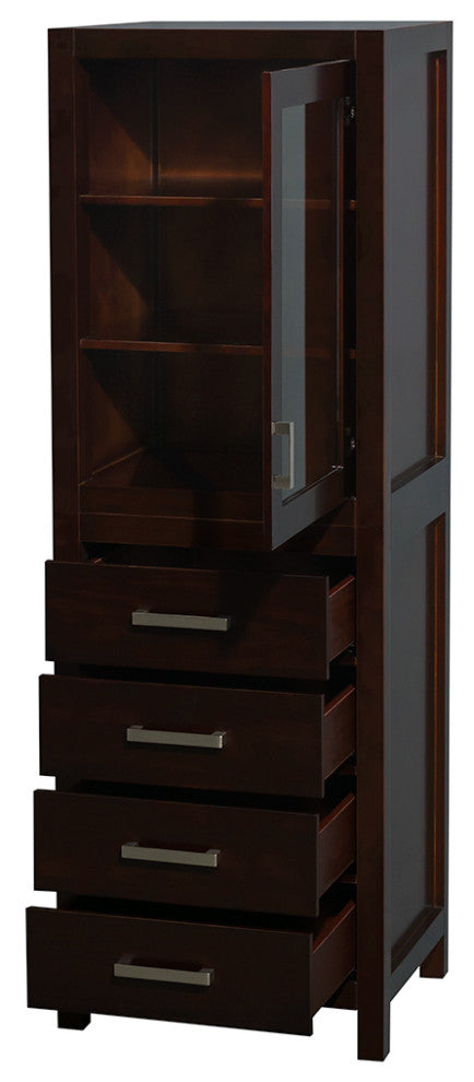 Sheffield 24" Linen Tower in Espresso with Shelved Cabinet Storage and 4 Drawers