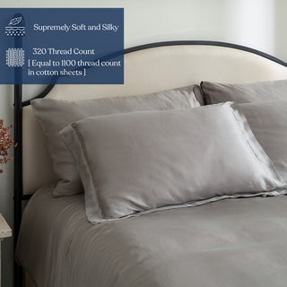 Delara 100% Eucalyptus Lyocell Tencel Fitted Sheet Set, Smooth, Dove, Full, 54"x75"