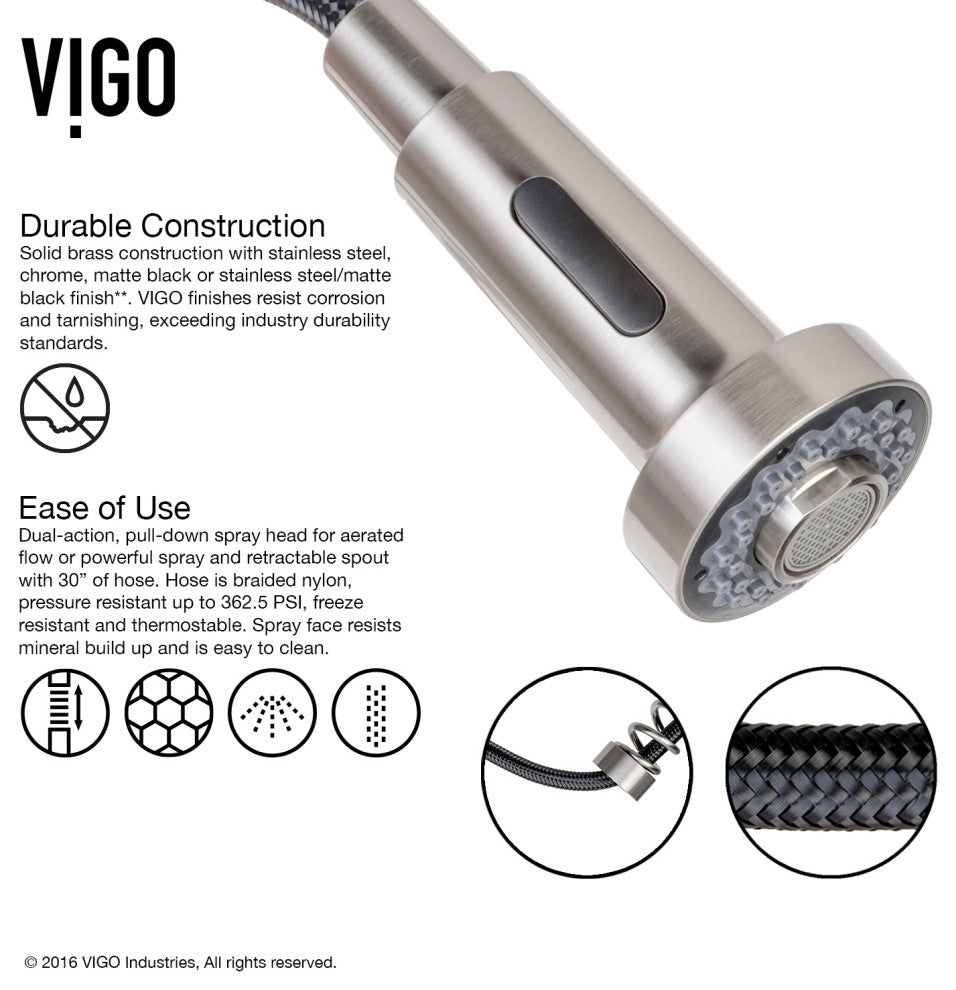 VIGO Edison 19" H Single Handle Pull-Down Sprayer Kitchen Faucet, Stainless Steel, No Sensor, With Deck Plate