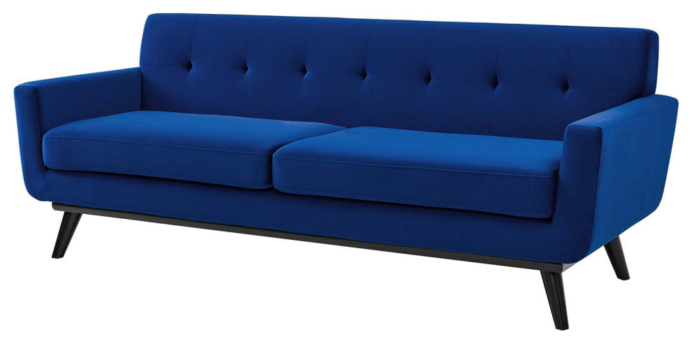 Sofa, Blue Navy, Velvet, Modern, Mid Century Living Hotel Lounge Cafe Lobby