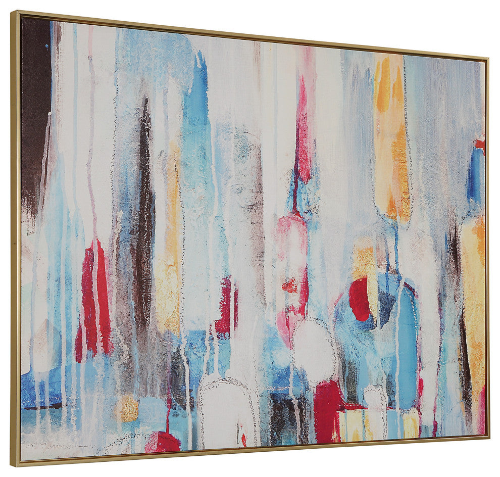Rainy Forest Abstract Wall Art 36x47 With Gold Frame, Multi Color