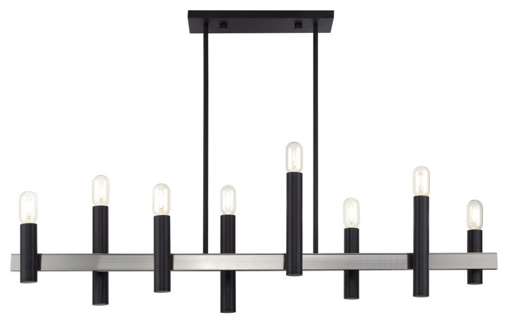 Helsinki 8-Light Black Extra Large Linear Chandelier with Brushed Nickel Accents