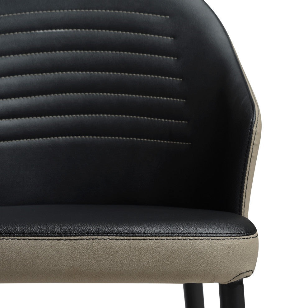 Rocco Upholstered Dining Chair, Taupe Gray and Black Faux Leather Set of 2