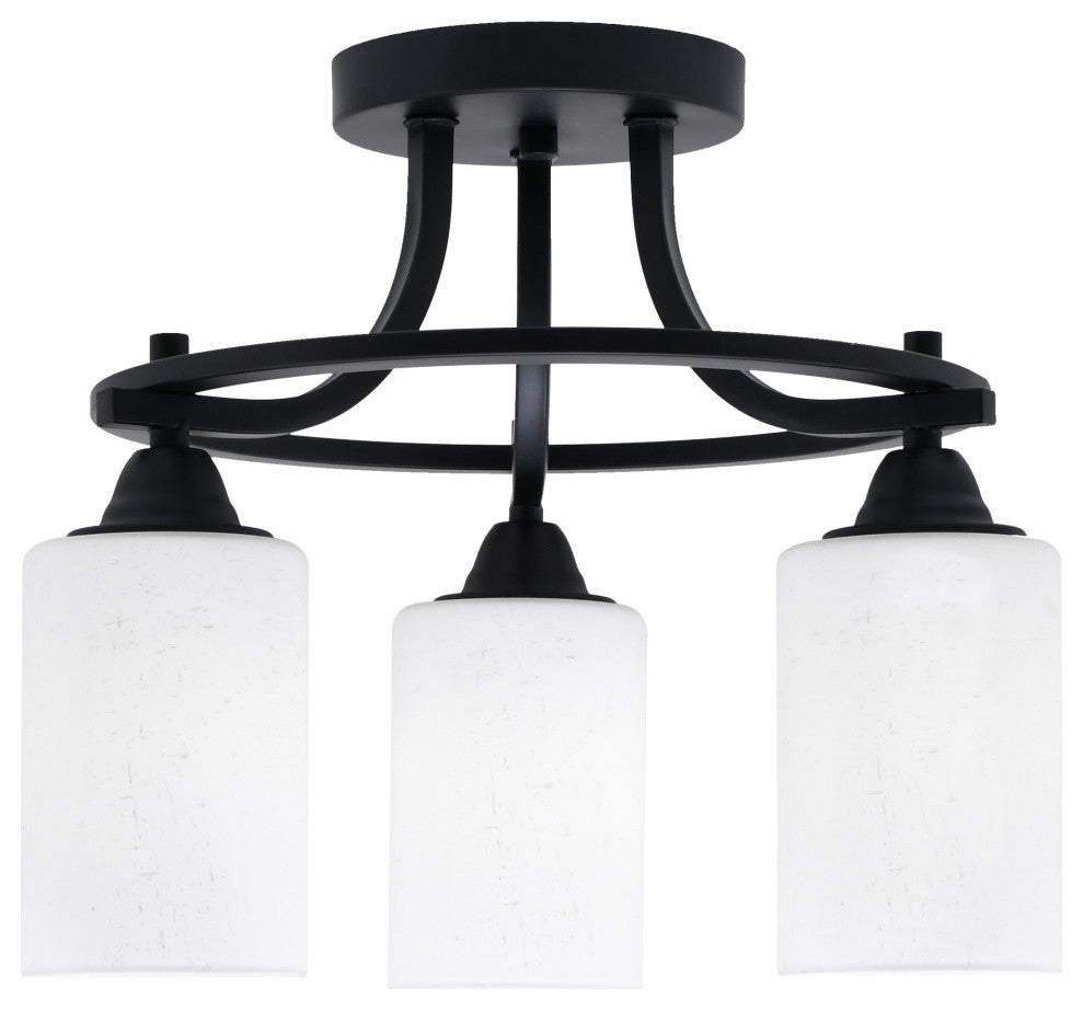 Paramount 3-Light Semi-Flush Light, Matte Black, 4" White Muslin Glass