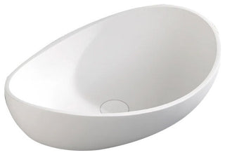 Bathroom Stone Resin Oval Vessel Sink Modern Art Sink with Pop Up Drain, Matte White