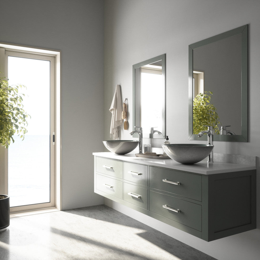 VIGO Giovanni 17"L x 17"W x 6"H Glass Round Vessel Bathroom Sink, Simply Silver