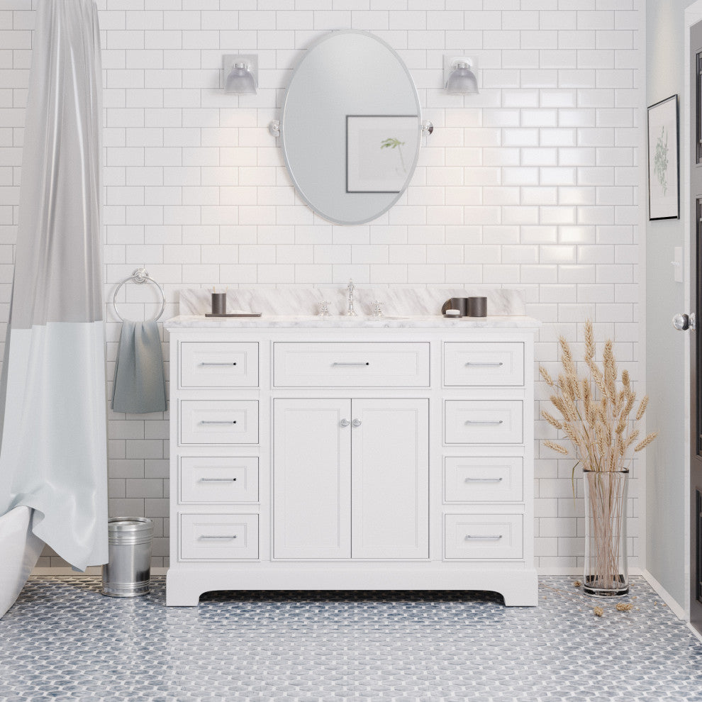 Aria 48" Bathroom Vanity, White, Carrara Marble