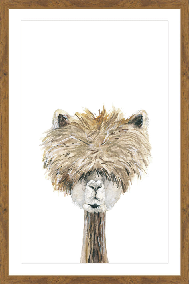"Bushy Haired Llama" Framed Painting Print, 12"x18"