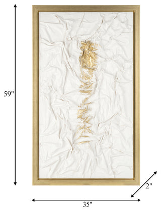 35X59, Hand Painted Textured Acrylic, White/Gold
