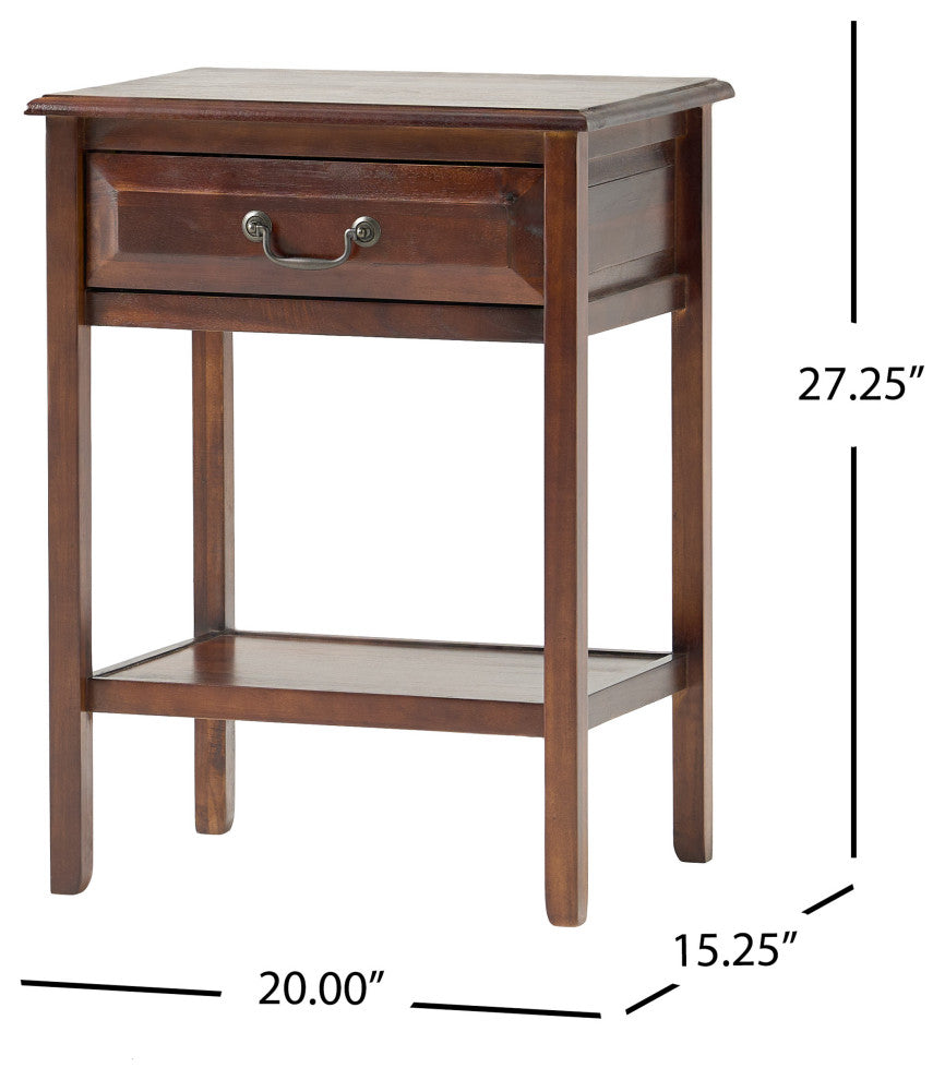 GDF Studio Noah Wood Top Drawer Accent Table, Brown Mahogany