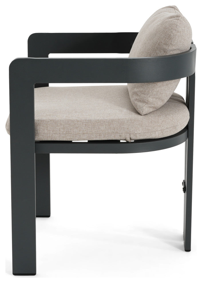 GDF Studio Outdoor Aluminum Dining Chairs With Cushions, Set of 2, Black/Beige