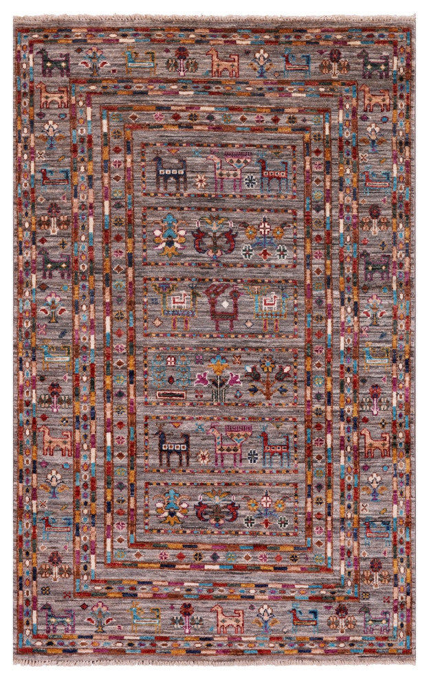 Tribal Persian Gabbeh Hand Knotted Rug 3' 5" X 5' 5" Q5475