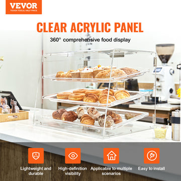VEVOR 3-Tier Acrylic Bakery Display Case Countertop Donut Pastry Case Rear Door