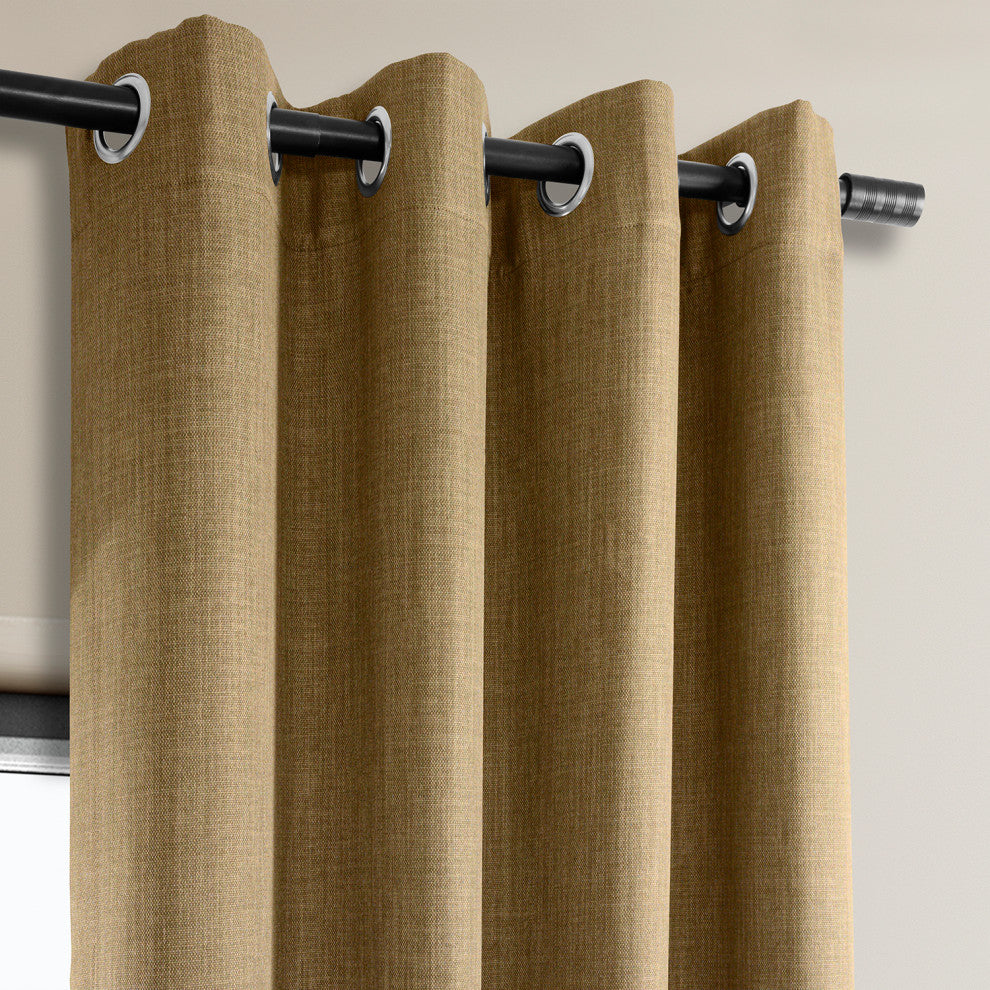 Faux Linen Grommet Room Darkening Curtain Single Panel, Butterscotch, 50w X 84l